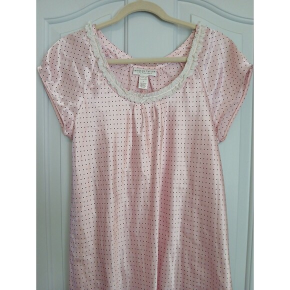Morgan Taylor Intimates Satin Pink Polka Dot Nightgown Size L - Picture 1 of 6